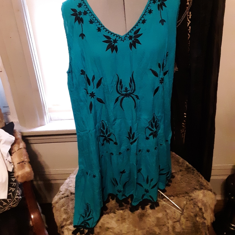 Teal embroidered sun dress